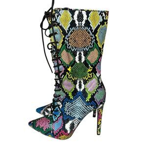 Liliana Selina Multicolor Snake High Heel POINTY TOE Sexy Mid Calf Boots Sz 7